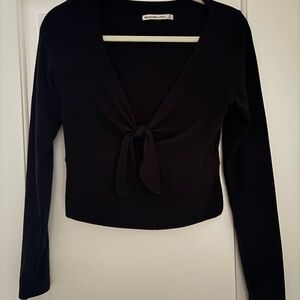 A&F Black Long Sleeve Tie-Front Top